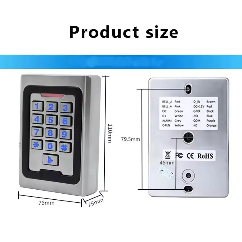 RFID Metal Access Control Anti-Vandal Metal Case 2000 Users Proximity ID 125k Standalone Keypad One Door Access Control System