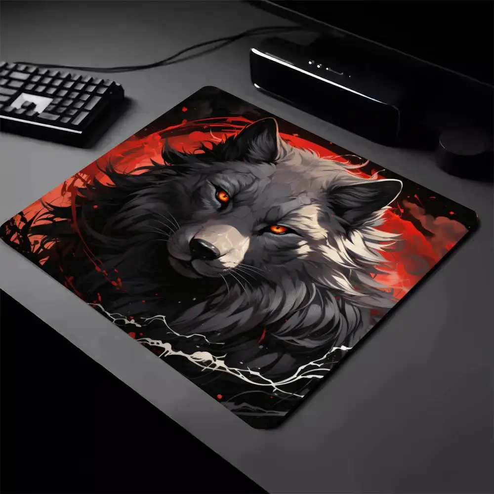 Red And Black Wolf Mouse Pad Small Laptop Computer Office Table Mats Square Gaming Esports MousePad Hd Non Slip Rubber Desk Mat