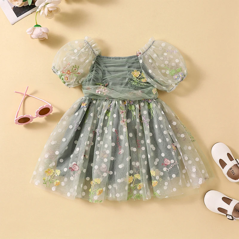 Baby Girl Birthday Dress Puff Sleeve Princess Tutu Dress Toddler Cake Smash Party Photo Shoot Tulle Dresses