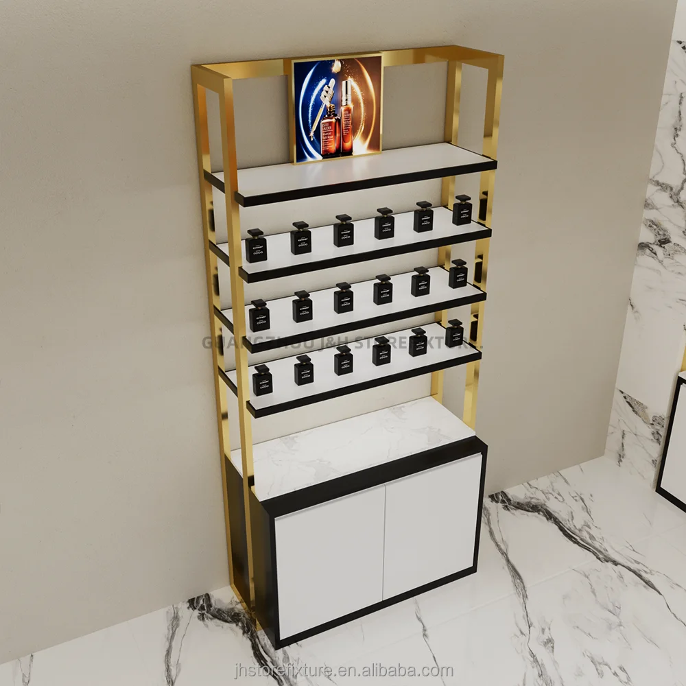 ชั้นวางโชว์สินค้าแบบกำหนดเอง 3 ชั้น ชั้นวางน้ำหอม ชั้นวางของตกแต่ง ชั้นวางจัดระเบียบของใช้ในร้าน ตกแต่งภายในร้านน้ำหอมแบบกำหนดเอง