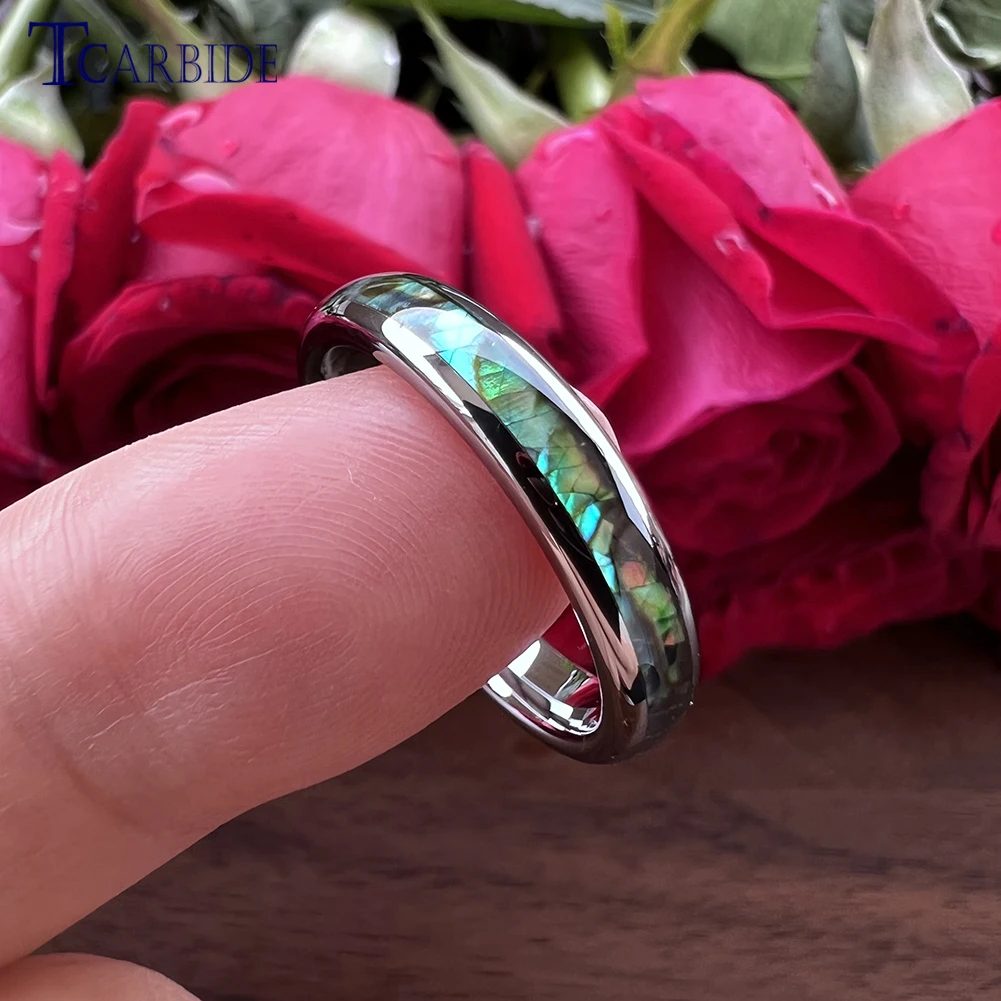 4mm Women Ring Free Shipping Tungsten Wedding Band Abalone Shell Inlay Domed Polished Trendy Jewelry