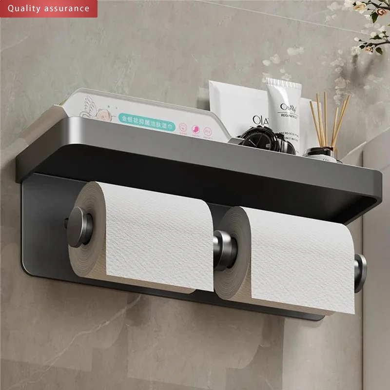 Bathroom Tissue Box Wall-mounted Toilet Paper Holder Towel Roll Storage Punch-free Mobile Phone Holder Aluminum Alloy Accessorie