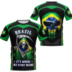 Camiseta de fútbol con estampado 3D de la bandera de Brasil para hombre y niño, Jersey deportivo informal de manga corta, cuello redondo, tamaño uniforme, bricolaje, cómodo, Verano