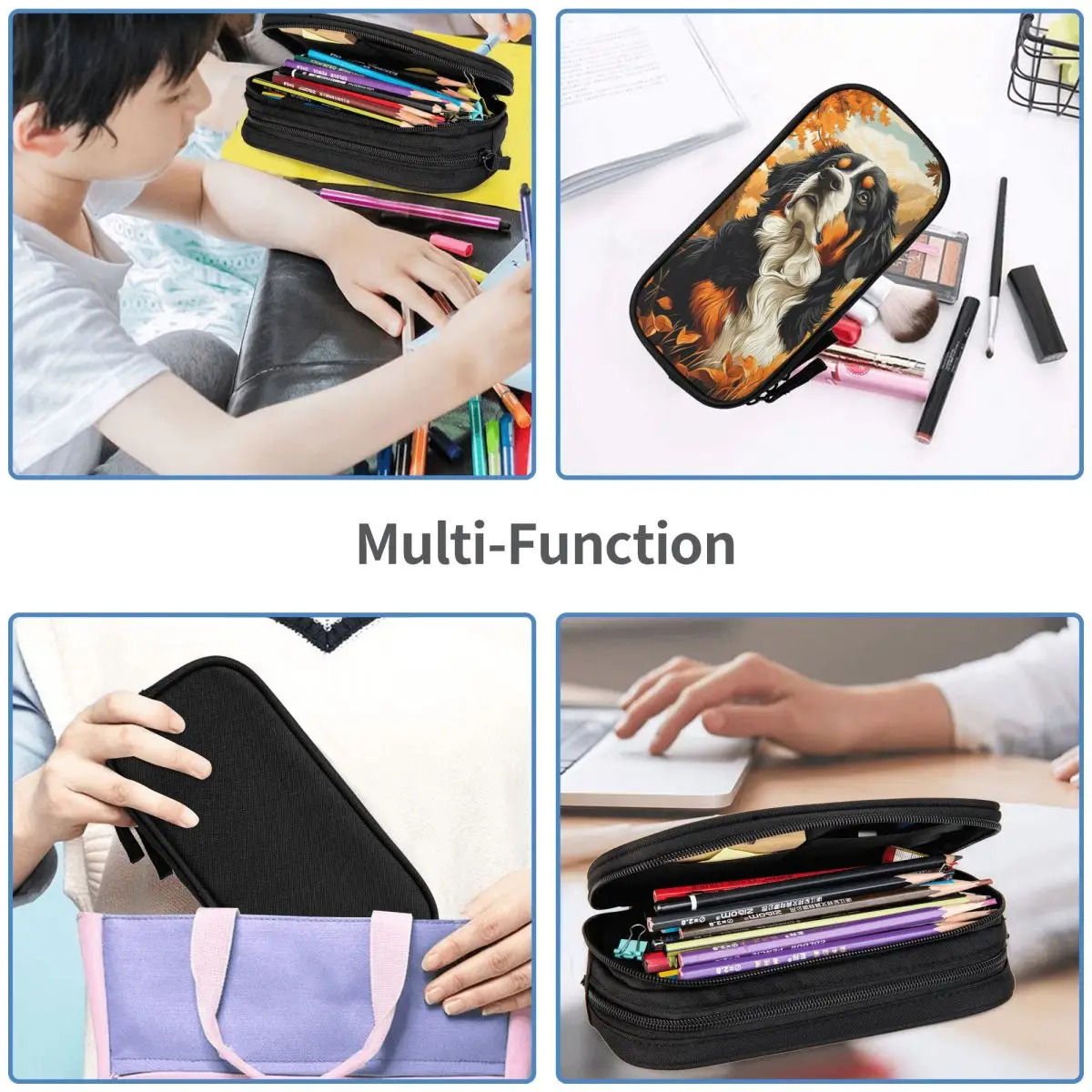 Bernese Mountain Dog In Autumn Pencil Case for Kids Gifts Pen Box Pencil Bag Stationery Supplies Pen Holder Bag - view 5