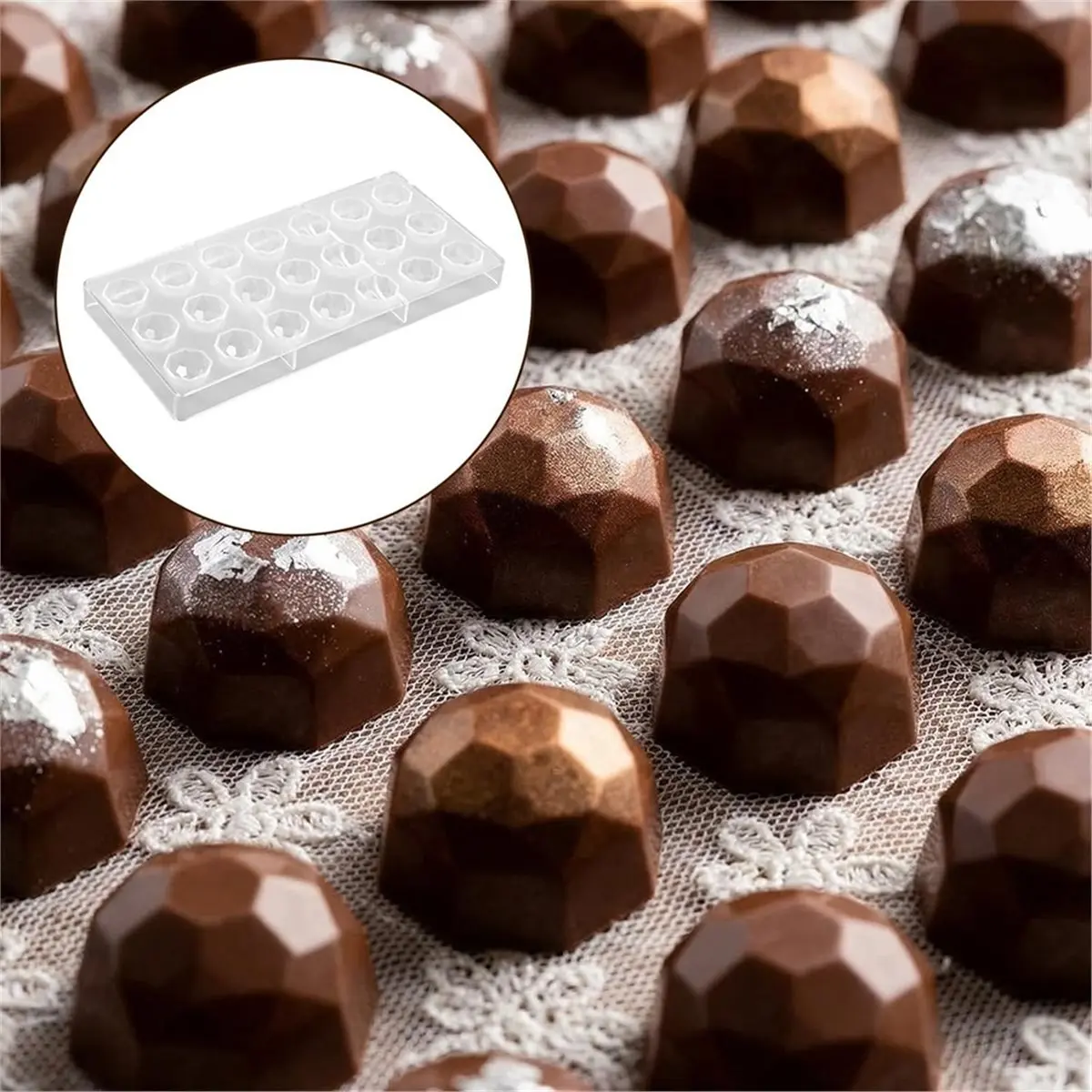 5 Pack Polycarbonate Chocolate Mold Set, 105 Cavities Candy Making Molds, Cookie Tray for Semi-Circle, Daisy