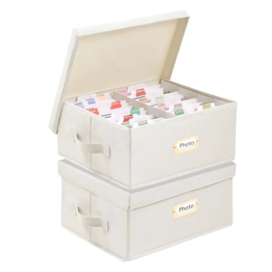 

2PC Poto Stora ox - Decorative Linen Memory Orgazer for 4x6 Pictures Keepsake ox wit Dividers and Laels olds 1700+ Potos