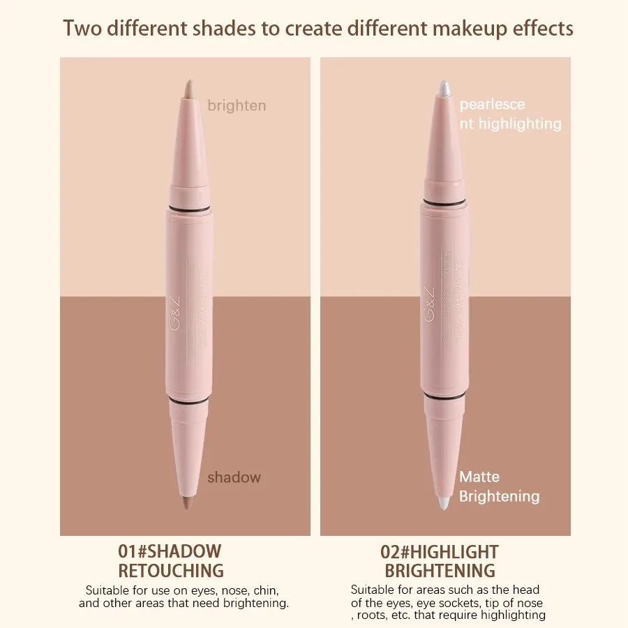 Facial Contour Three Dimensional Double Headed Pen Pearl Eyeshadow Stick Matte Concealer Pen Waterproof And Durable