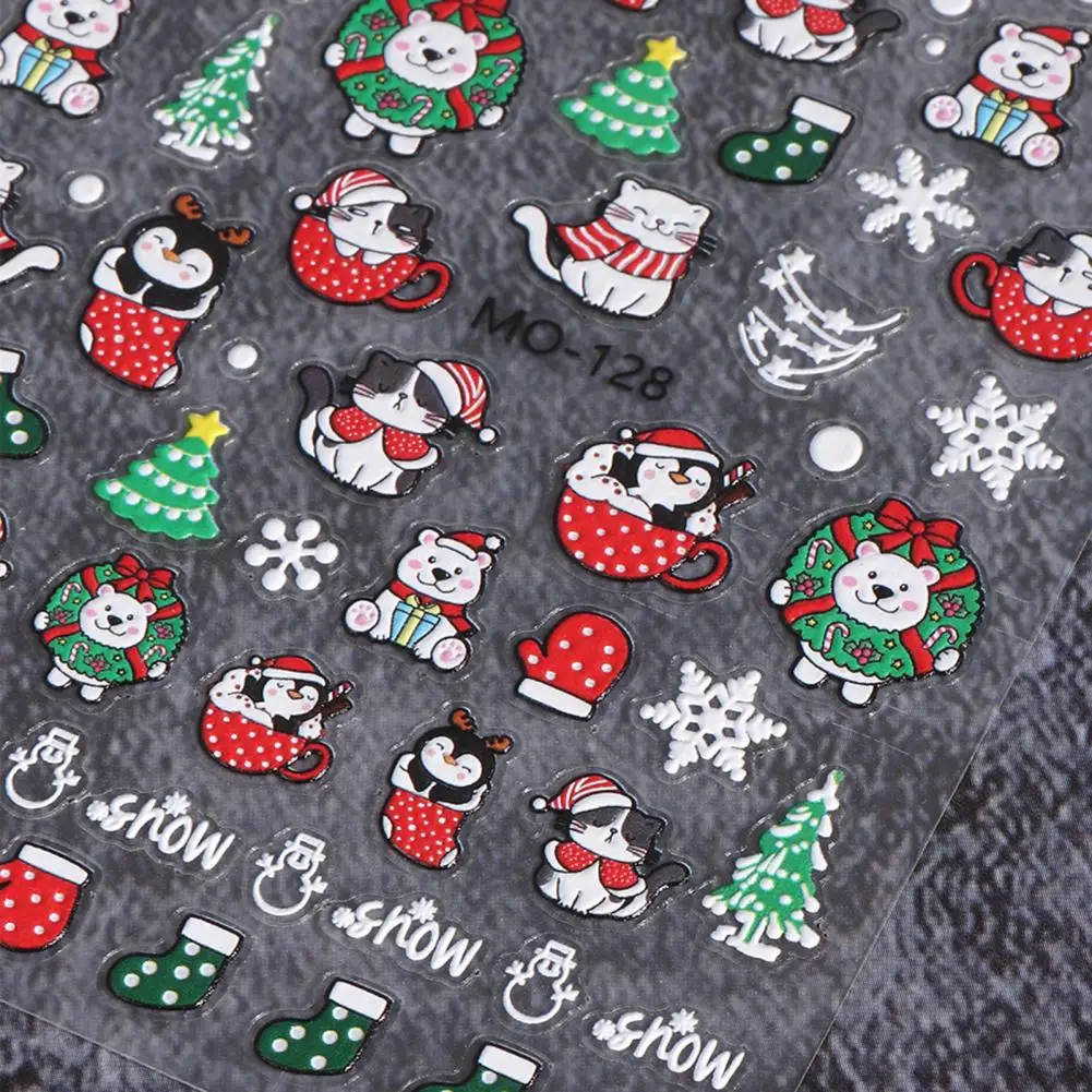 New Year Nail Stickers Christmas Nail Art Stickers Ultra-thin Self-adhesive Cartoon Snowman Bear Snowflake Gnome Cute for Women