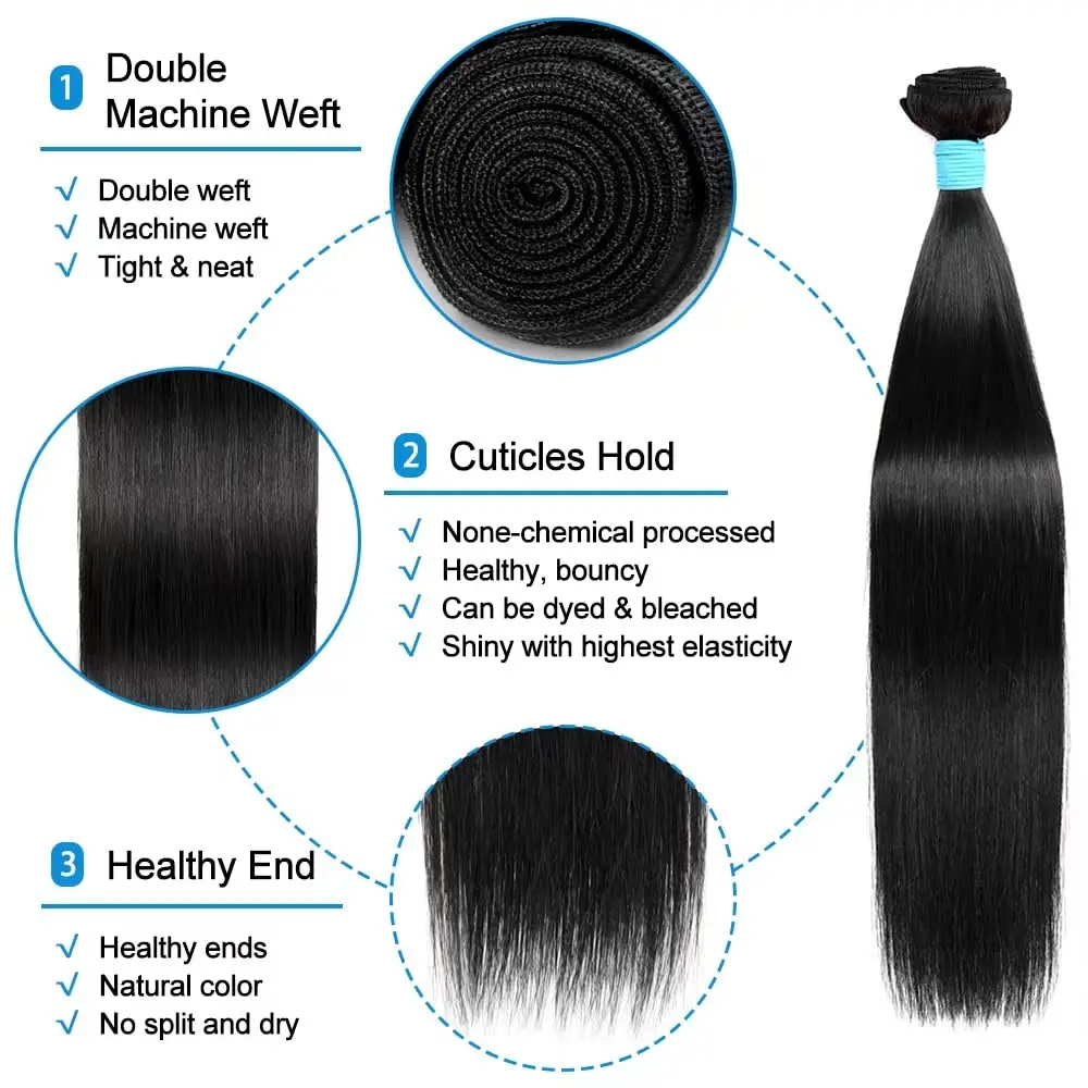 STRAIGHT Human Hair Bundles บราซิล Virgin Human Hair STRAIGHT 20 20 20 นิ้วผม Remy ผมสานคู่เรา