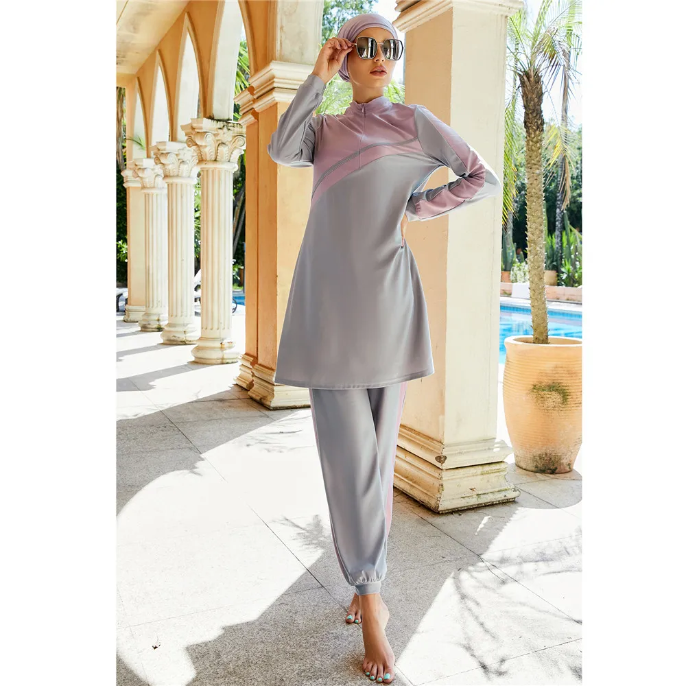 

2024 New Burkini Muslim Modest Swimwear Women Long Sleeve Tops Pants Swimsuit Islamic Full Cover Swim Bathing Suit Beachwear 3pc