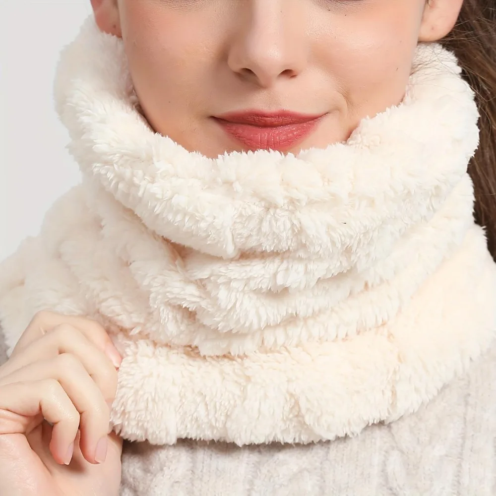 Faux Fur Plush Infinity Scarf Solid Color Soft Neck Plain Coldproof Neck Warmer Ski Mask For Women Daily Uses Winter Outdoor
