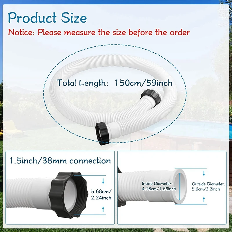 2 Pcs Pool Pump Replacement Hose Swimming Replacement Pipe 1.5 Inch Diameter 59 Inch Long For INTEX 29060E Filter Pumps