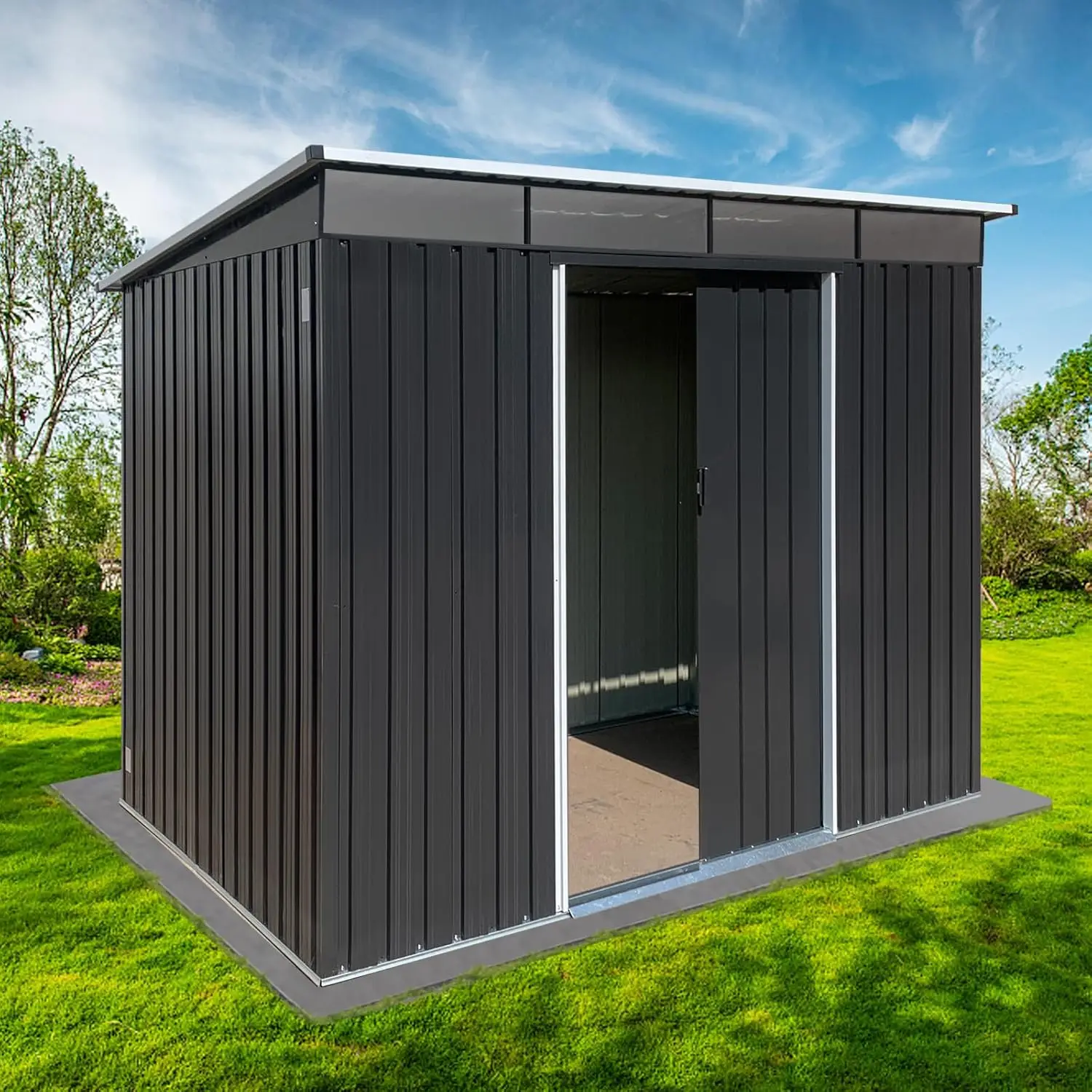 

6x8 FT Outdoor Storage Shed with Punched Vents,Metal Garden Sheds W/Tall Door and Latch,Large Galvanized Steel Panels