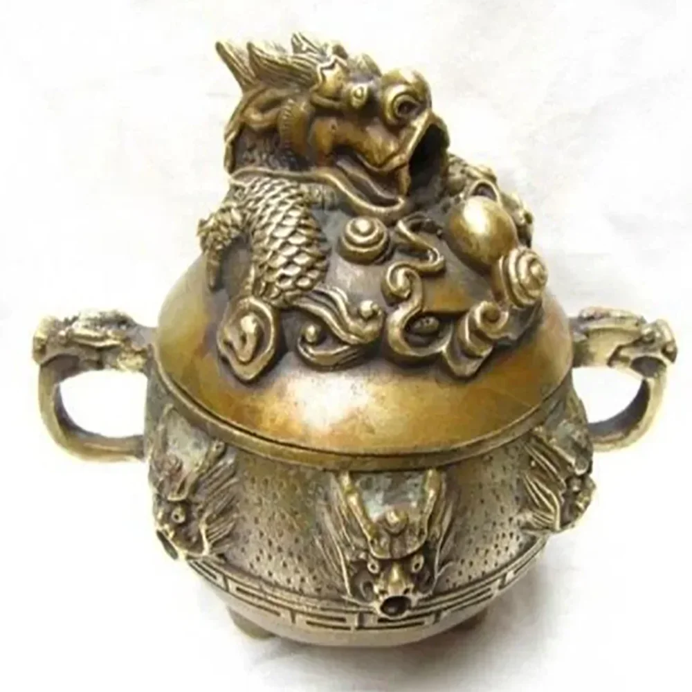 

NICE CHINESE OLD Beautifully carved Chinese Bronze Dragon Incense Burner Bronze NR016 Garden Decoration Brass Bronzeroom