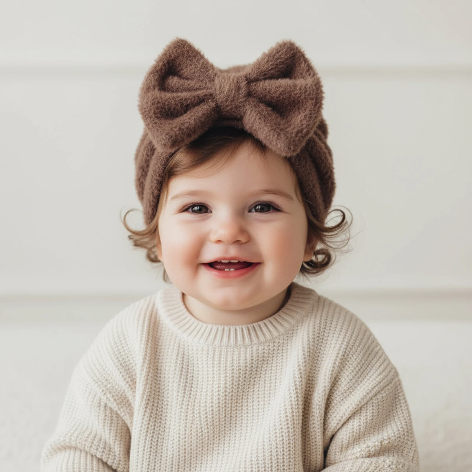 Suefunskry الرضع طفل بنين بنات قبعة عمامة شتاء دافئ فو الفراء قبعة بونيه قبعة المستشفى الوليد مع Bowknot