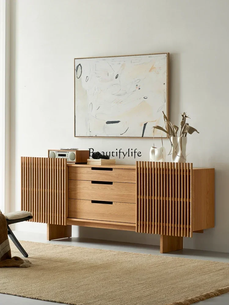 

*Black Walnut Wood Sideboard Cabinet Grid White Solid Wood Nordic Simple Black Bedroom Storage Chest of Drawers