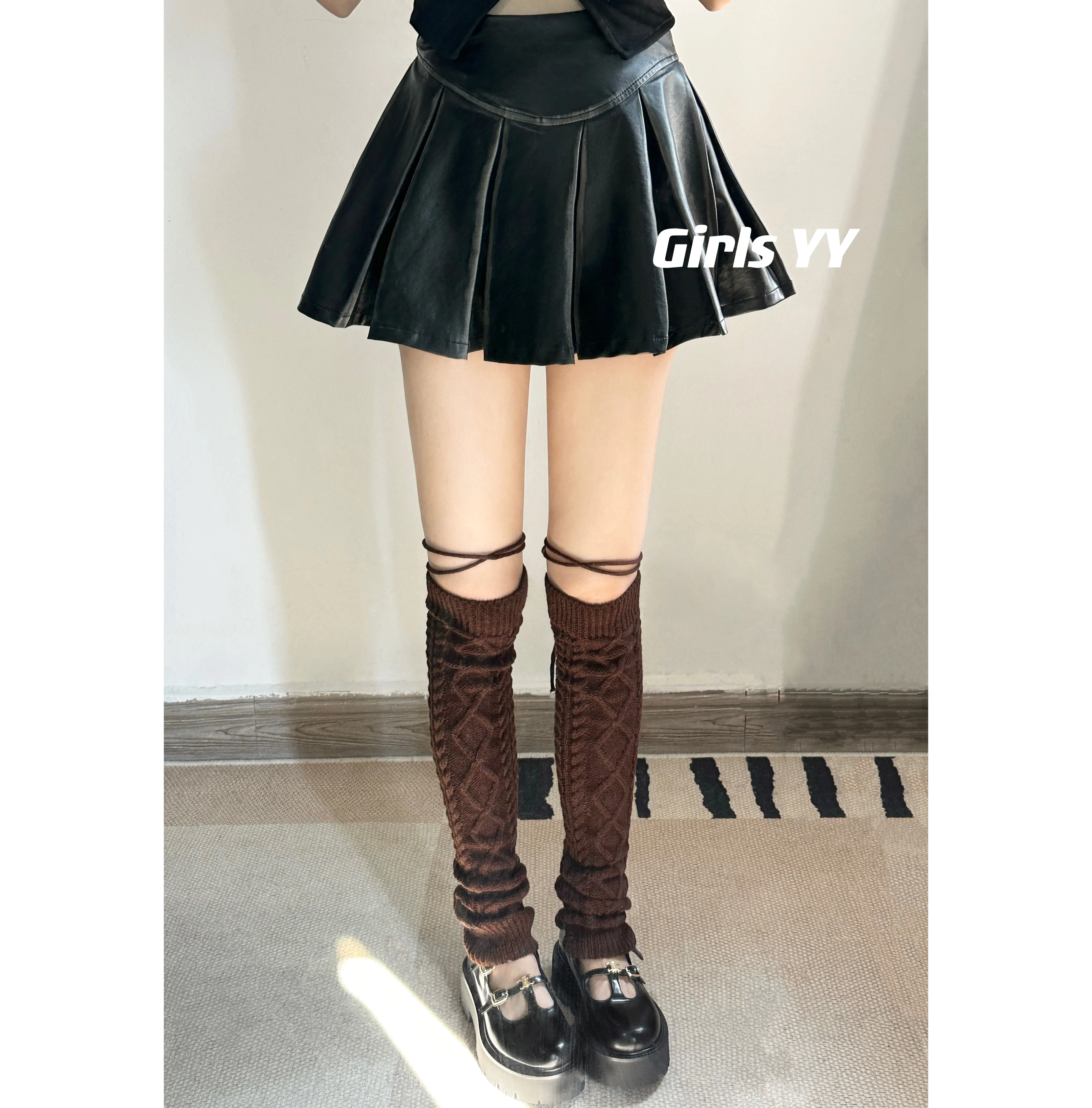 Pantyhose Retro Twist Lace-up Solid Color Leg Warmer Long Bandage Dress Women's Leg Shaping Casual All-Match  Autumn and Winter