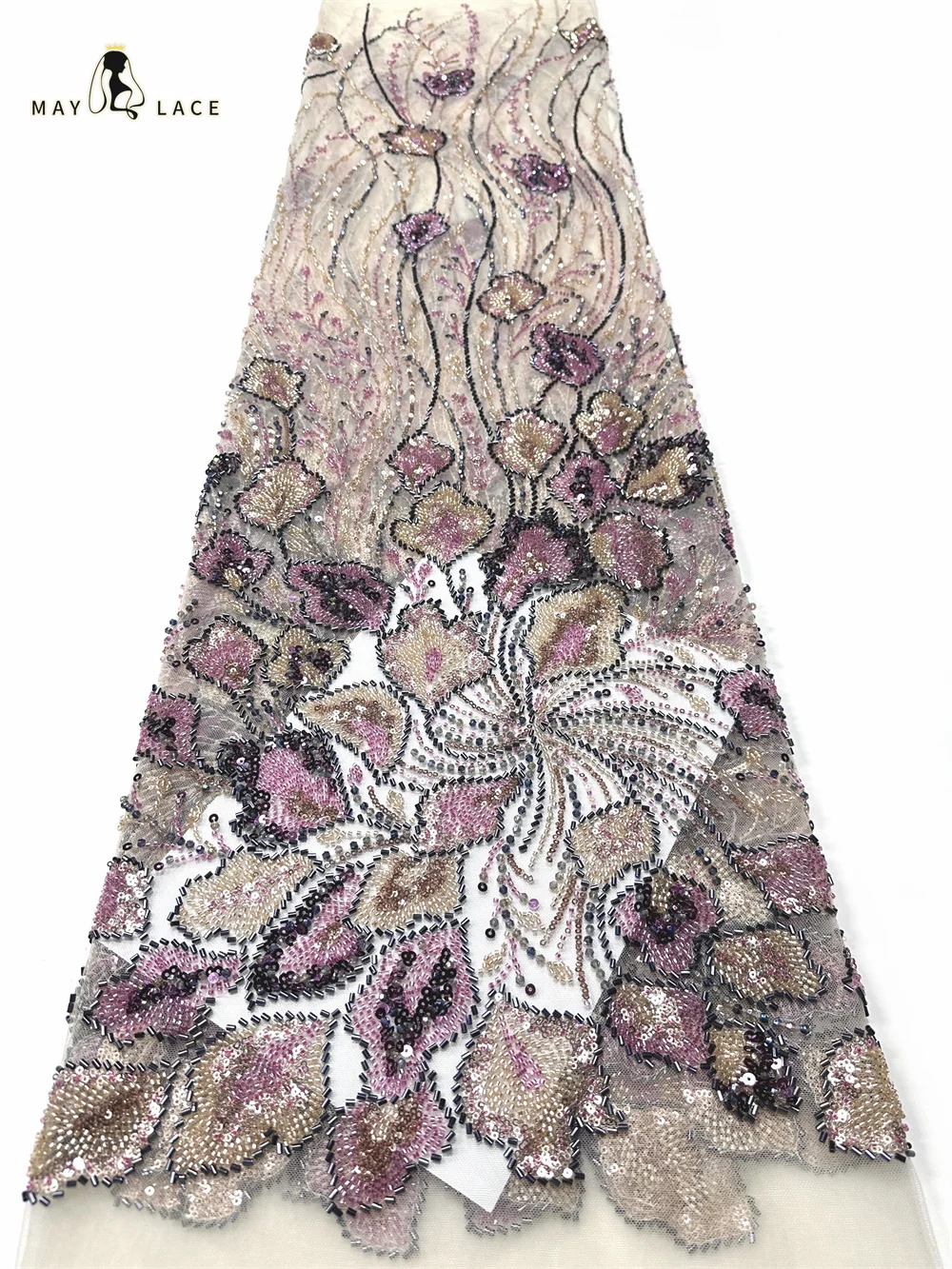 

African Mesh Lace Fabric Sequins Bead Lace Fabric 2026 High Quality French Nigeria Lace Dresses for Women Party Wedding Sewing