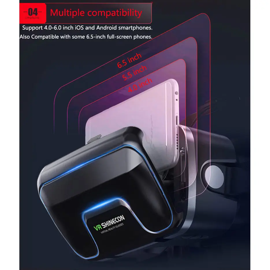 VR Shinecon 10.0 خوذة نظارات ثلاثية الأبعاد الواقع الافتراضي نتوء (غطاء) للهواتف الذكية نظارات الهاتف الذكي سماعة Viar لعبة فيديو مناظير - 6
