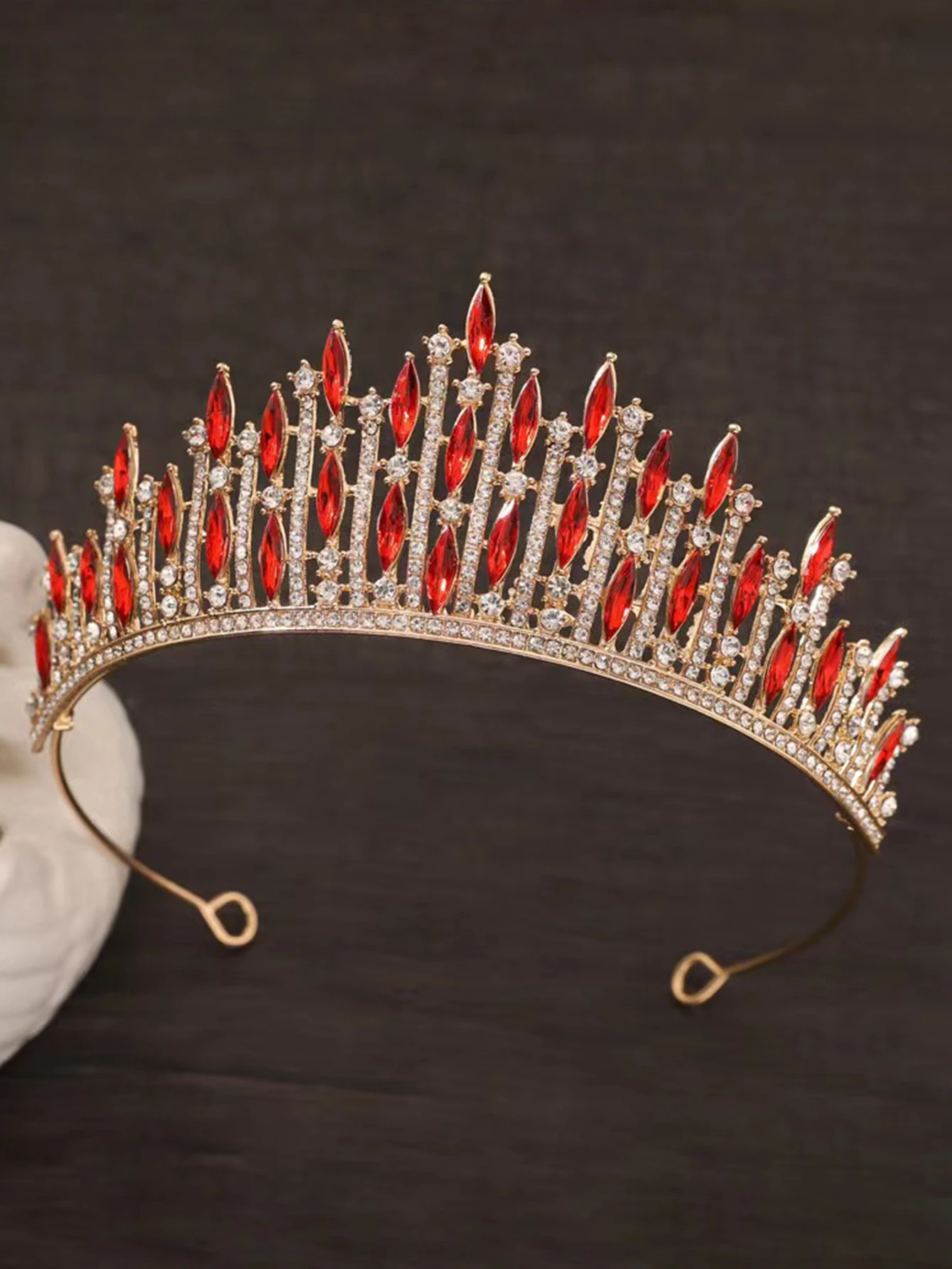 1 Buah Hiasan Kepala Mahkota Merah, Mahkota Ulang Tahun, Mahkota Ratu Retro, Kerudung Utama Pengantin Wanita, Mahkota Kelas Atas