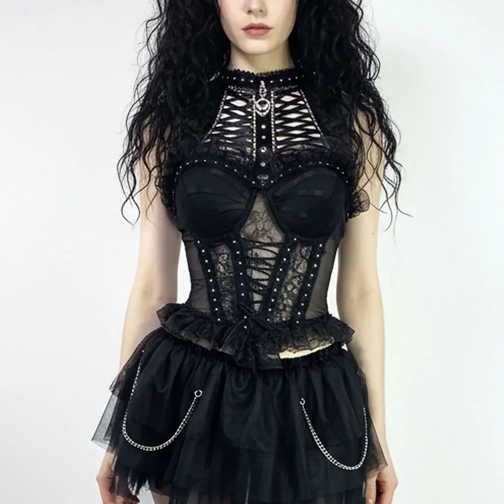 

Trendy Harajuku Goth Glitch Core Eco 80s Punk Rock Cyber E-Girls Kawaii DIY Gothic Tank Emo Grunge Y2K Halter Camisole TOPS