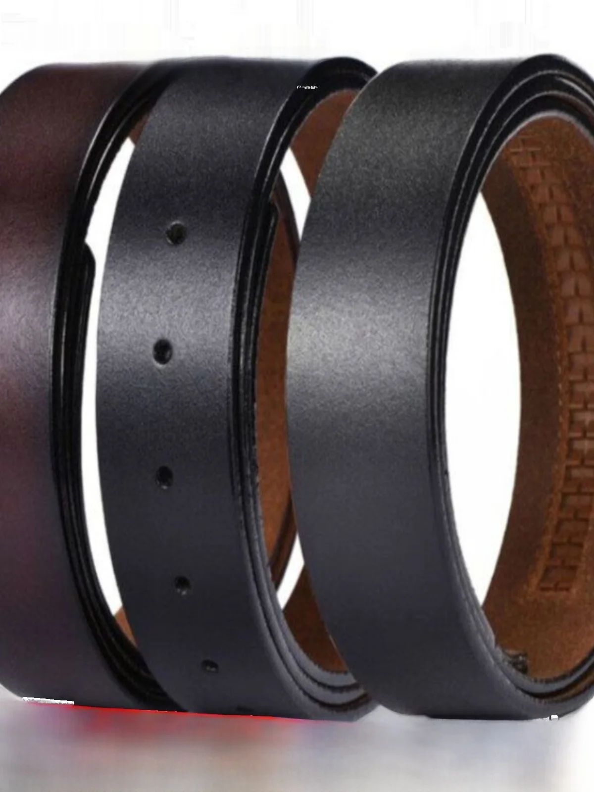 Genuine Pure Calfskin Belt Smooth Automatic Buckle No Hole No Head Men's Leather Belt Alloy Buckle Waist Belt for All Ages