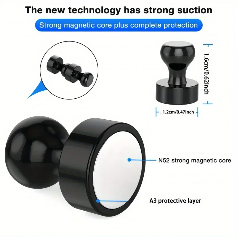 Alfinetes magnéticos de neodímio preto – ímãs fortes para geladeira e quadro branco para uso em escritório, cozinha e mapas