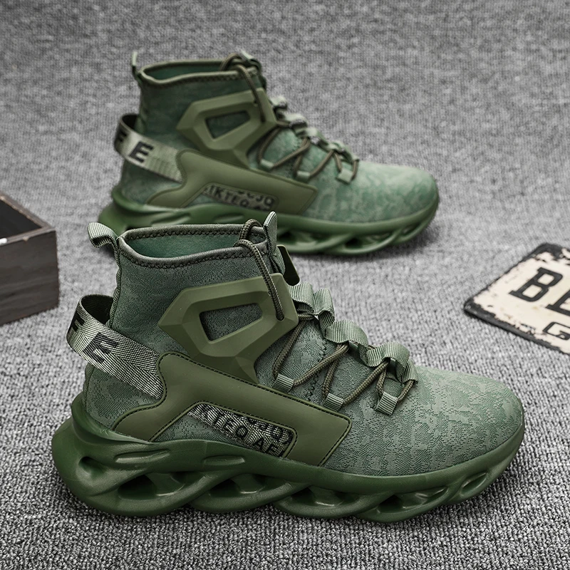 

2025 New Autumn Mens Sports Shoes Wear-resistant Fashionable and Comfortable Running Shoes Street High Top Walking Shoes