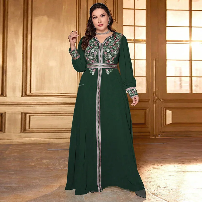 KY760-2 Decal Embroidered Chiffon Large Size Dress Light Luxury Party Ethnic Muslim Dress