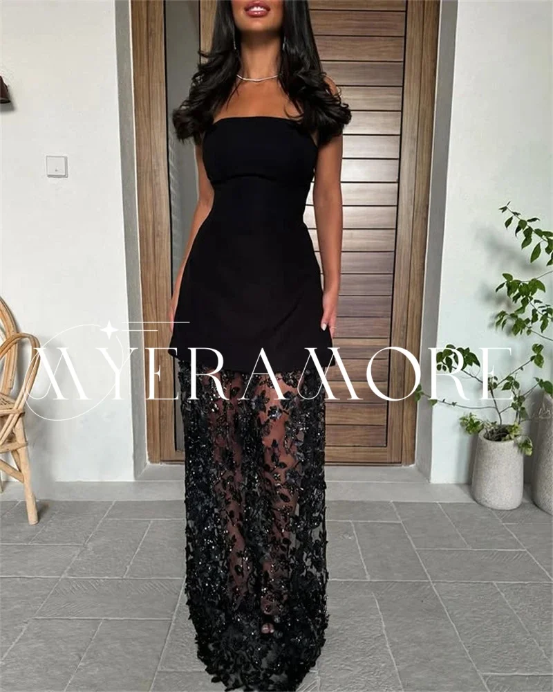Sexy Black Evening Dresses Strapless A Line Prom Dresses Floor-Length Special Occasion Gowns Customized فساتين سهرات