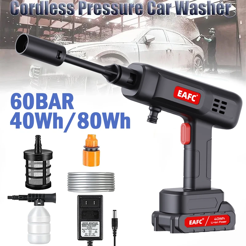 500W 60Bar Cordless High Pressure Car Wash Gun Washer Foam Generator Water Gun Spray Cleaner Auto Car Washing Machine