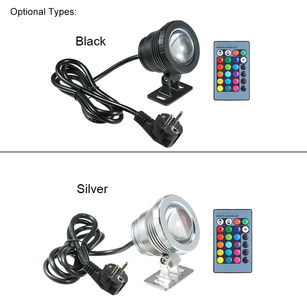 RGB LED Underwater Light with Remote Control 16 Colors Changing 4 Lighting Effects IP68 Water Proof Lamp for Pool Aquarium Pond