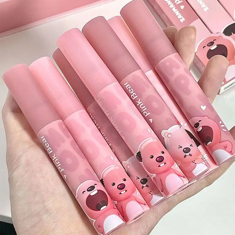 

Pink Bear Liquid Lipstick Lasting Non-stick Cup Mirror Lip Glaze Lip Gloss Sexy Nude Lip Makeup Cute Cosmetics Maquillaje