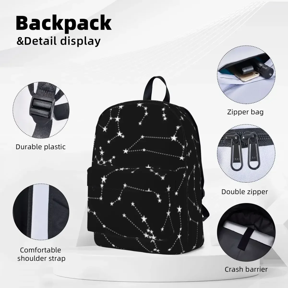 Zodiac Star Constellations Pattern Backpack Waterproof Student School Bag Laptop Rucksack Travel Rucksack Large Capacity Bookbag