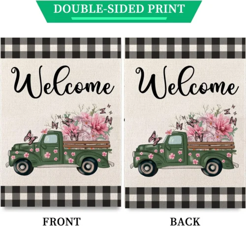 Buffalo Floral Welcome Spring Truck Garden Flag, 12x18 Double-Sided Decor AAL HHM WZZ yyi