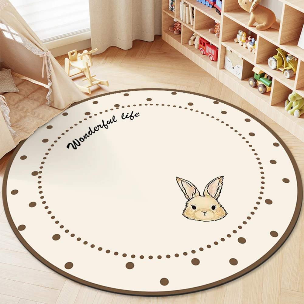1Pc Living Room Carpet Cartoon Rabbits Printed  Large Area Round Children Bedroom Rug Home Decoration Cute Cloakroom Mat