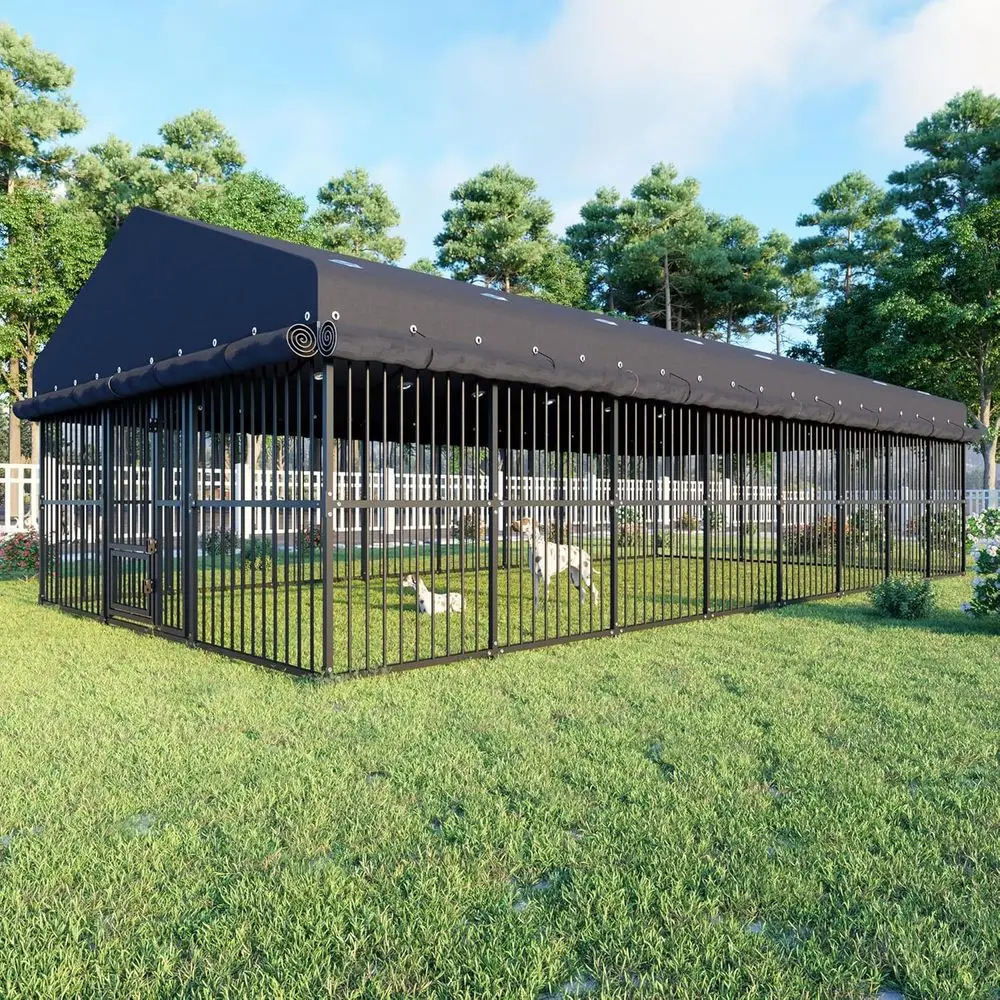 

Large Dog Kennel Outdoor House with Roof, All-Weather Resistant, Triple-Locks, Heavy-Duty Metal Cage, Playpen (118W x 238D x 78H