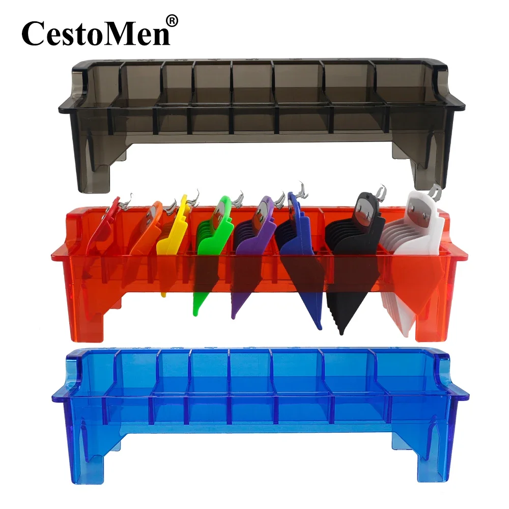 CestoMen 8/10pcs Guide Limit Comb Storage Box Case Hair Clipper Guards Limit Combs Case Holder Barber Salon Tools Storage Stand