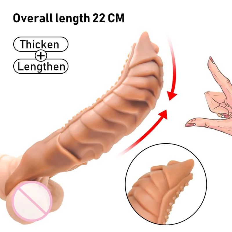 22cm Large Penis Sleeve Extender Male Cock Sleeve Sex Toys For Men Delay Reusable Condom Stimulation Dick Enlarger