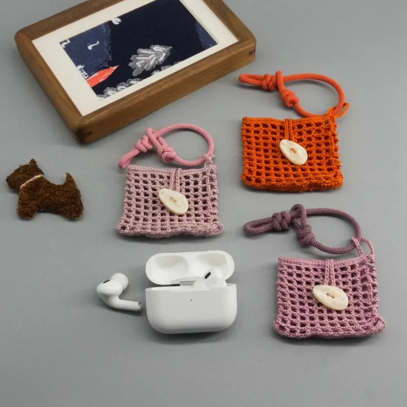 

Airpods Pro 2 Earphone Cover Case Handmade Crochet Button Bag for AirpodsPro 2 Airpods4 Cover Headphone Protective Cases