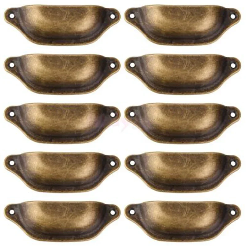 10Pcs Retro Metal Kitchen Drawer Cabinet Door Handle And Furniture Knobs Handware Cupboard Antique Brass Shell Pull Handles