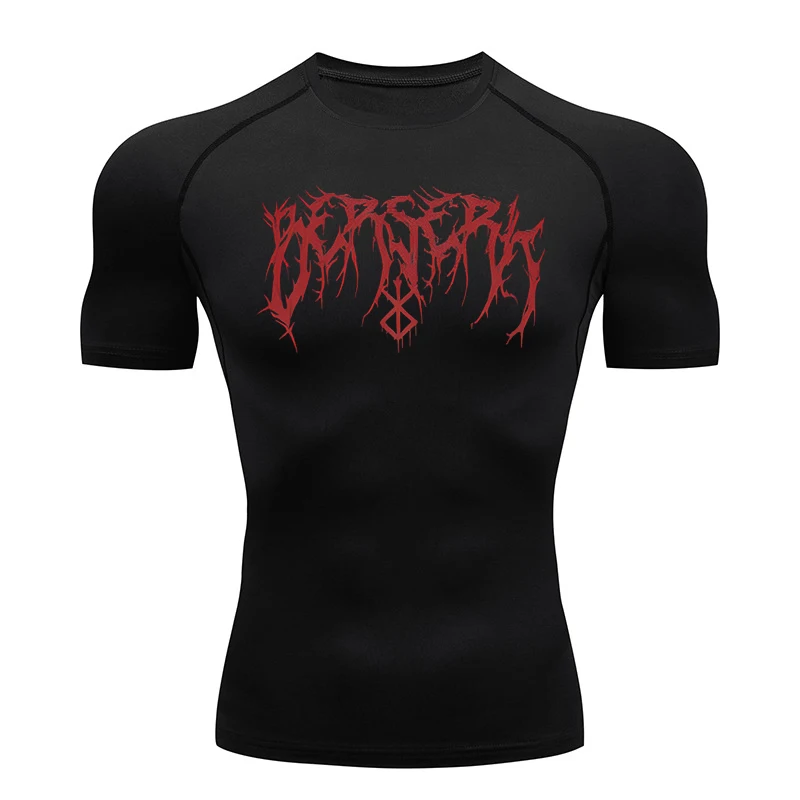 T-shirt de compression athlétique à séchage rapide pour hommes, motif Berserk, idéal pour la gym et l'entraînement (Rash Guard, Sous-vêtements, Hauts, Basiques)