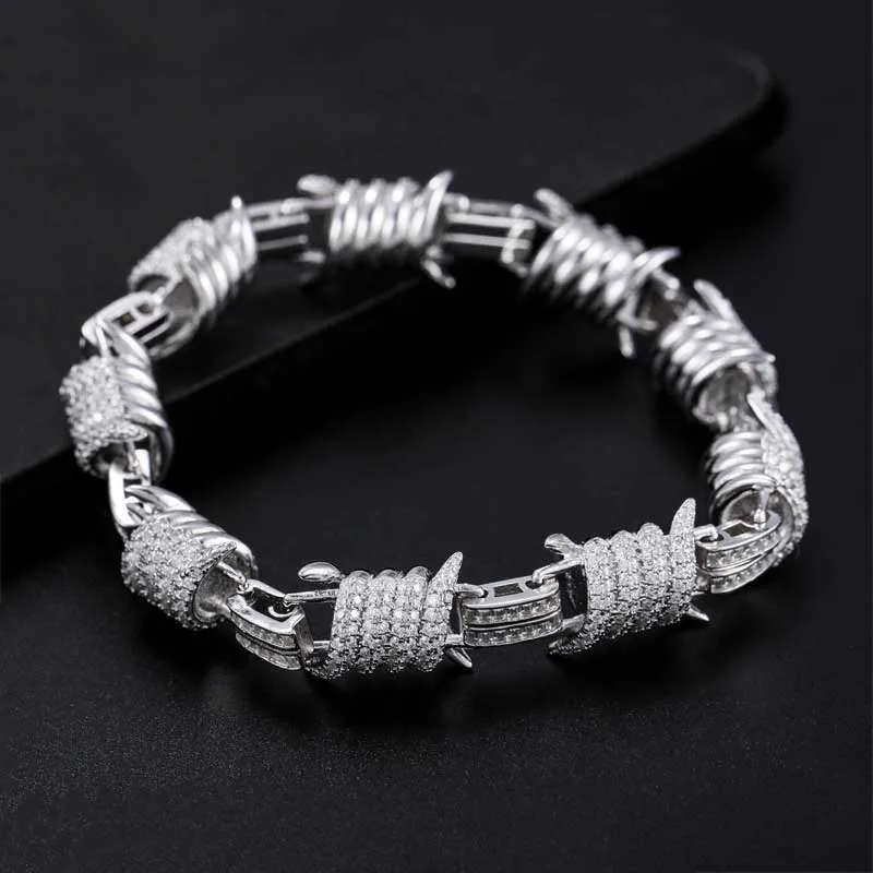 Hiphop 12.3mm Moissanite Cuban Chain Bracelet Men Jewelry 925 Sterling Silver D VVS Moissanite Link Bracelet White Gold Plated