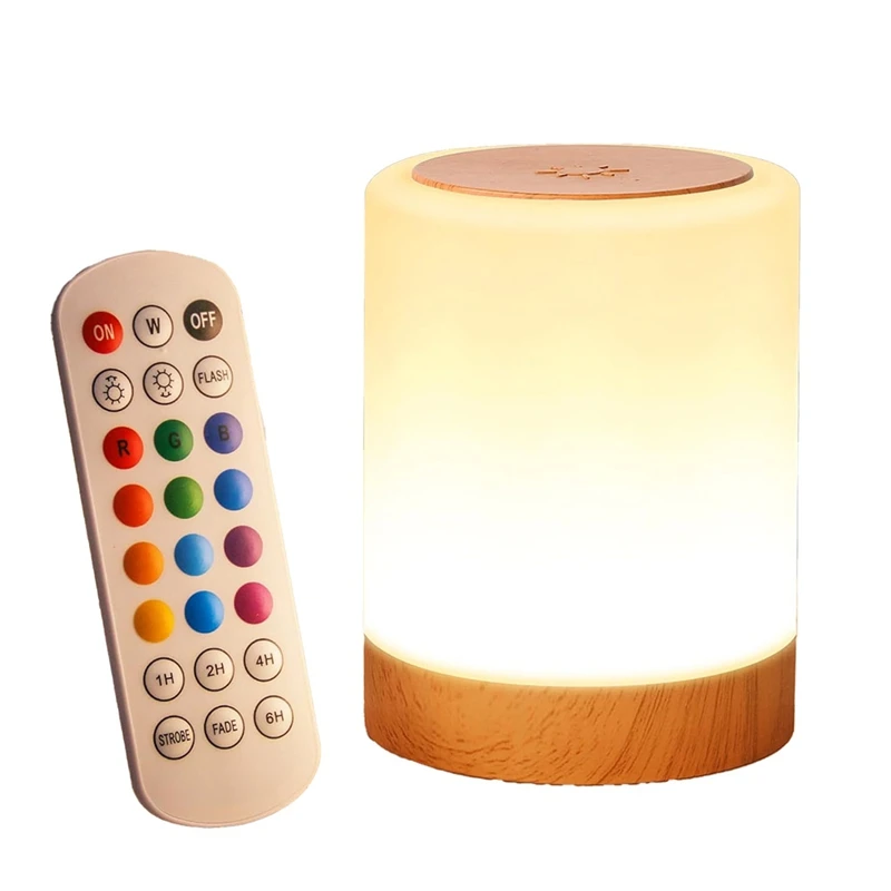 ¡CALIENTE! Luz nocturna para niños para dormitorio, lámpara LED táctil para mesita de noche con Control remoto, cambio de 13 colores, lámpara portátil recargable por USB