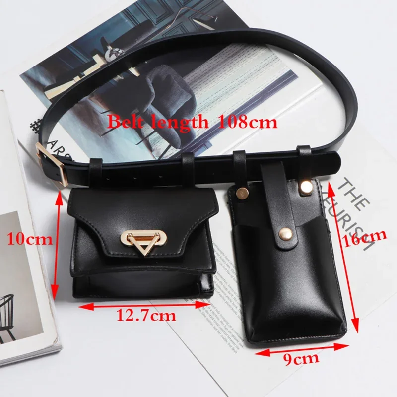 2PCS Woman Waist Bag Leather Crossbody Chest Bags For Female 2024 New Fanny Packs Designer Mini Belt Bag Girl Waist Phone Pouch