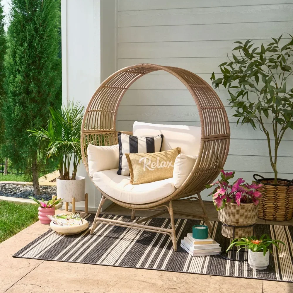 New  Bellamy Round Wicker Outdoor Egg Chair, Beige