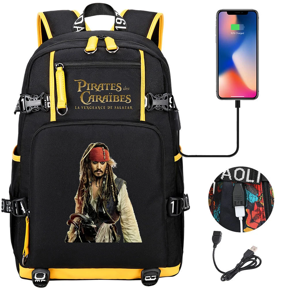 Disney Pirates Of The Caribbean School Backpack Women Men Laptop Travel Bag Large Waterproof USB Charging Knapsack Mochila