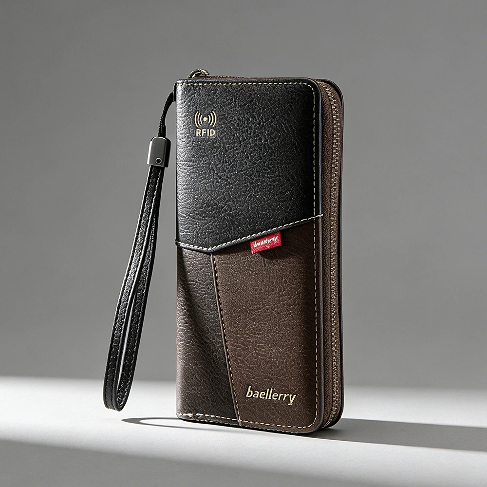 

Новые мужские RFID-кошельки большой емкости, сумки с держателем для карт, мужские кошельки для монет на молнии, высокое качество, карман для телефона, мужские зажимы для денег