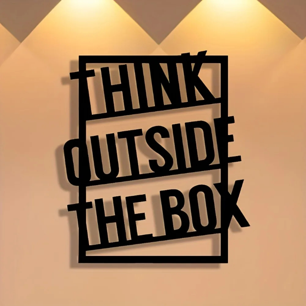 CIFBUY Metal Wall Art Think Outside The Box Sign Durable Multi-Purpose Decor For Home Office Cafe Bar Classic Black White Modern
