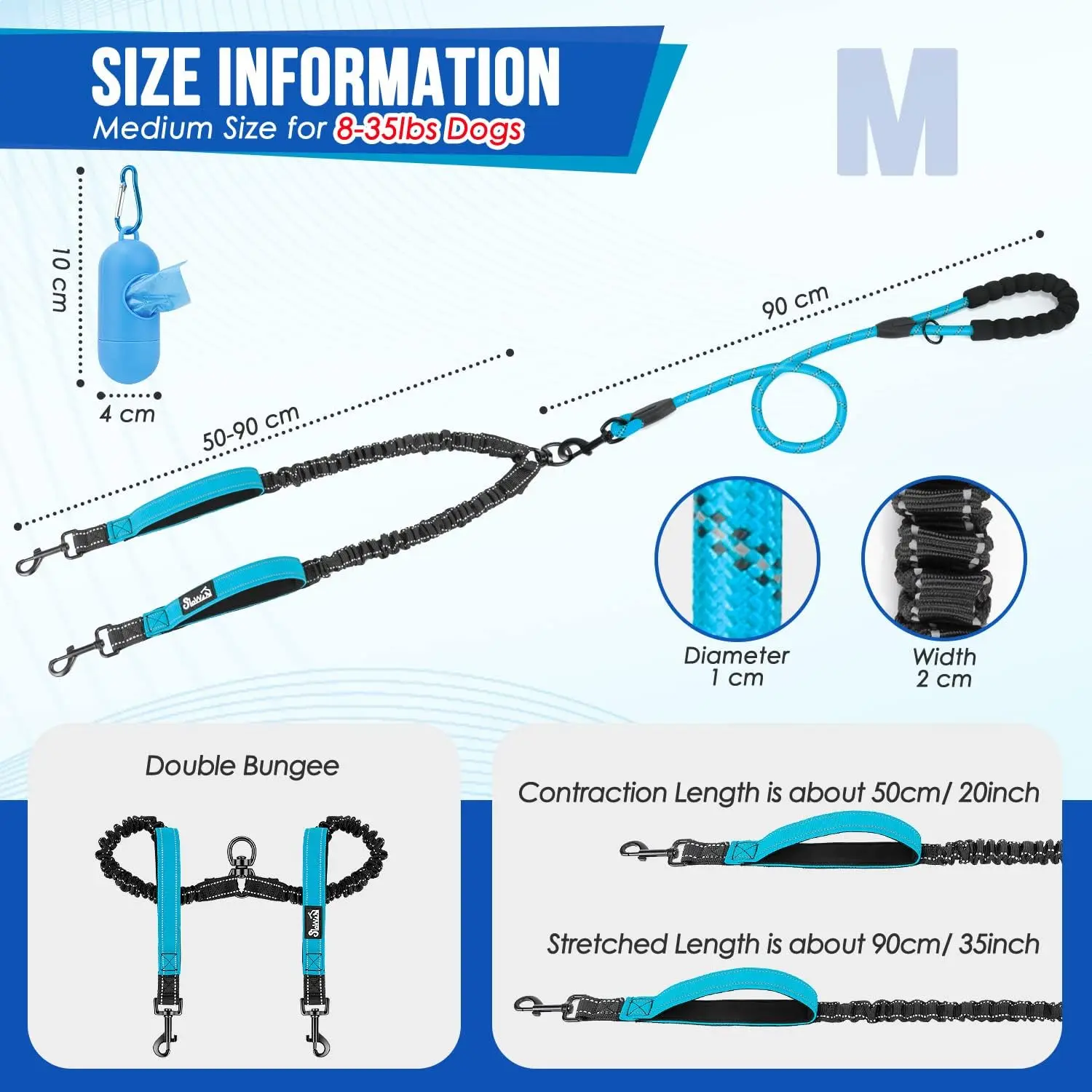 No Tangle Double Dog Lead 360 Swivel Heavy Duty Reflective Leash with Two Padded Handles Dual Splitter for Small Medium Dogs